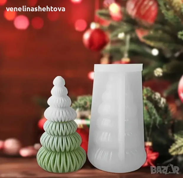 3D елха Силиконов молд форма за свещи гипс сапун КОД 4359, снимка 1