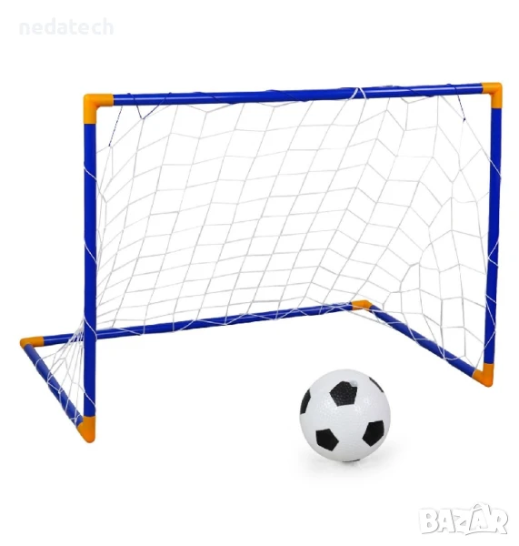 Пластмасова футболна врата с топка и помпа, Син, 105x76x69 см., снимка 1