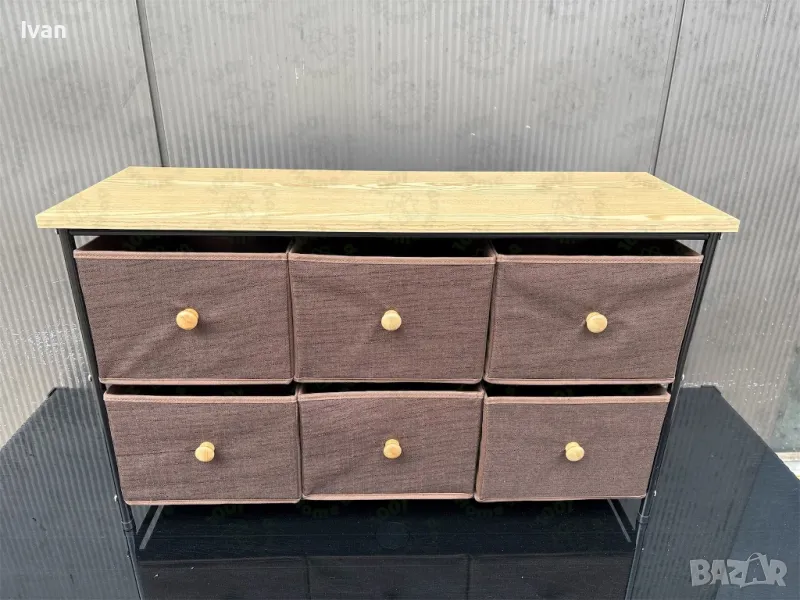 Скрин с 6 текстилни чекмеджета и дървен плот, снимка 1