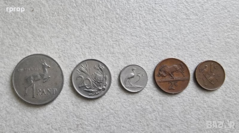 Монети. Южно Африканска Република . ЮАР. 1, 2, 5, 20 цента. 1 ранд. По стара емисия., снимка 1