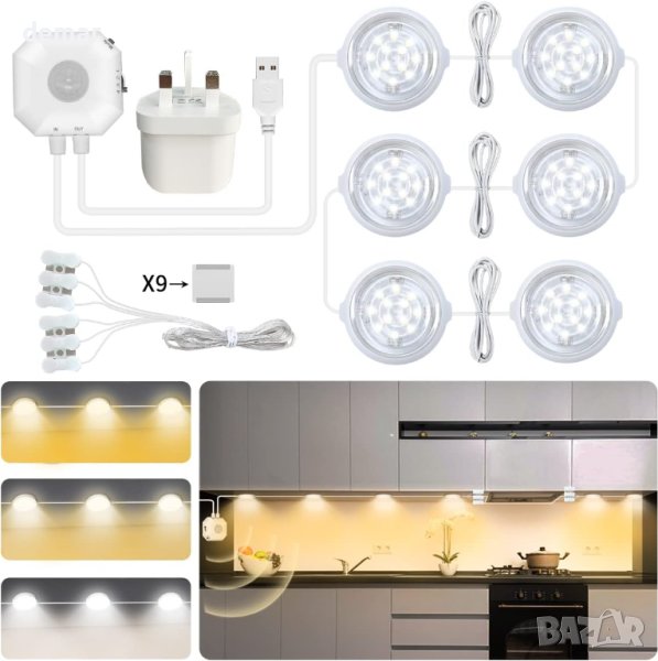 Сензорно LED осветление за гардероб, шкаф, под плот и др. 5V USB, снимка 1