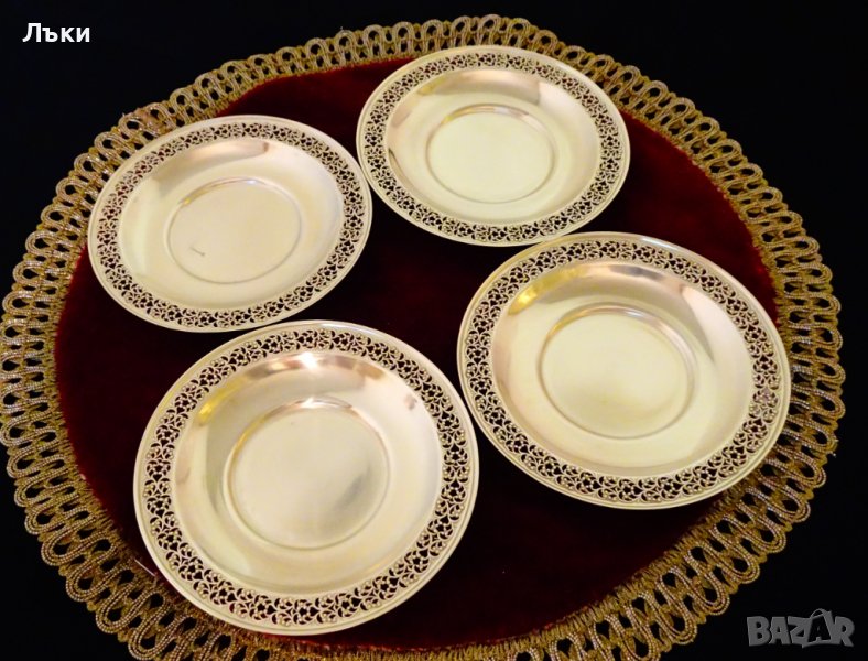 Уникална бронзова чиния с филигран,позлата. , снимка 1