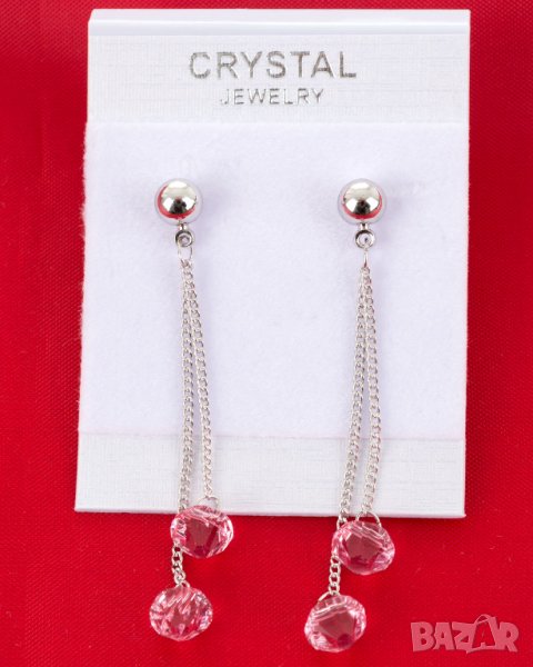 Позлатени обеци с розови Swarovski кристали марка Fantastic Crystal, снимка 1