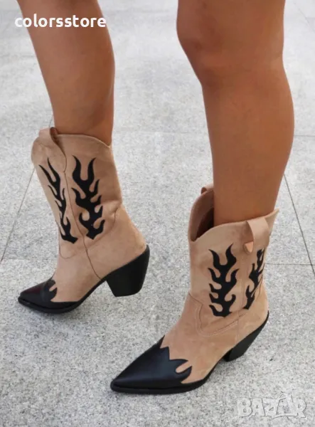 Боти на ток - кафяво и черно - KB1, снимка 1