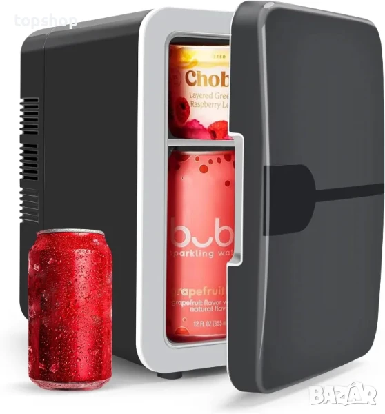 НОВ 2 в 1 мини хладилнк с функция за подгряване, адаптер за кола, сив, снимка 1