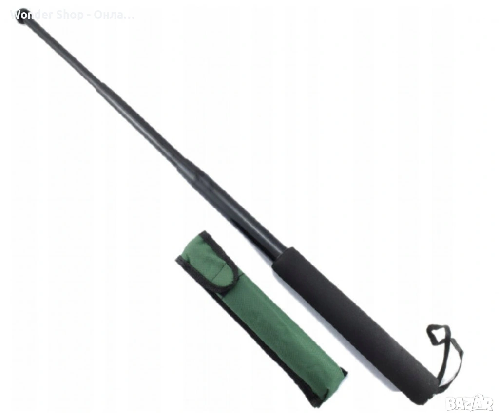 Телескопична палка за самоотбрана с черна дунапренена дръжка и калъф, снимка 1