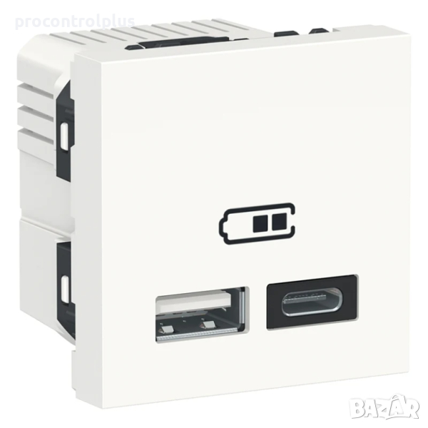 Продавам Двойно USB зарядно тип A+C, 2400mA, 5V, 2M, бял SCHNEIDER ELECTRIC Unica NEW, снимка 1