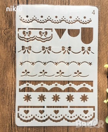 8 борда дантели кант стенсил шаблон за спрей за торта украса кекс декорация с пудра захар боя, снимка 1