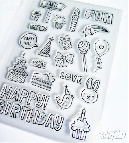 Happy Birthday рожден ден парти силиконов гумен печат декор украса бисквитки фондан Scrapbooking, снимка 1