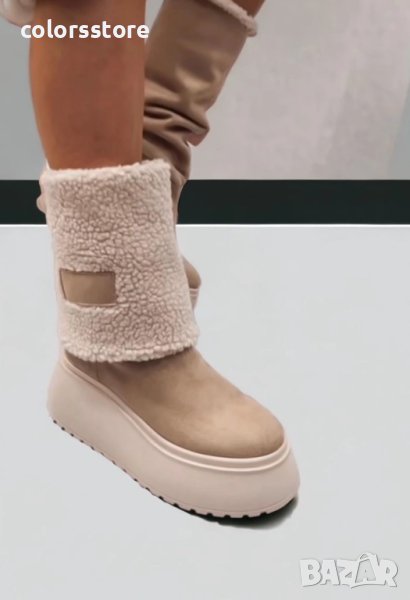 Боти на платформа - бежов велур - BPK1, снимка 1