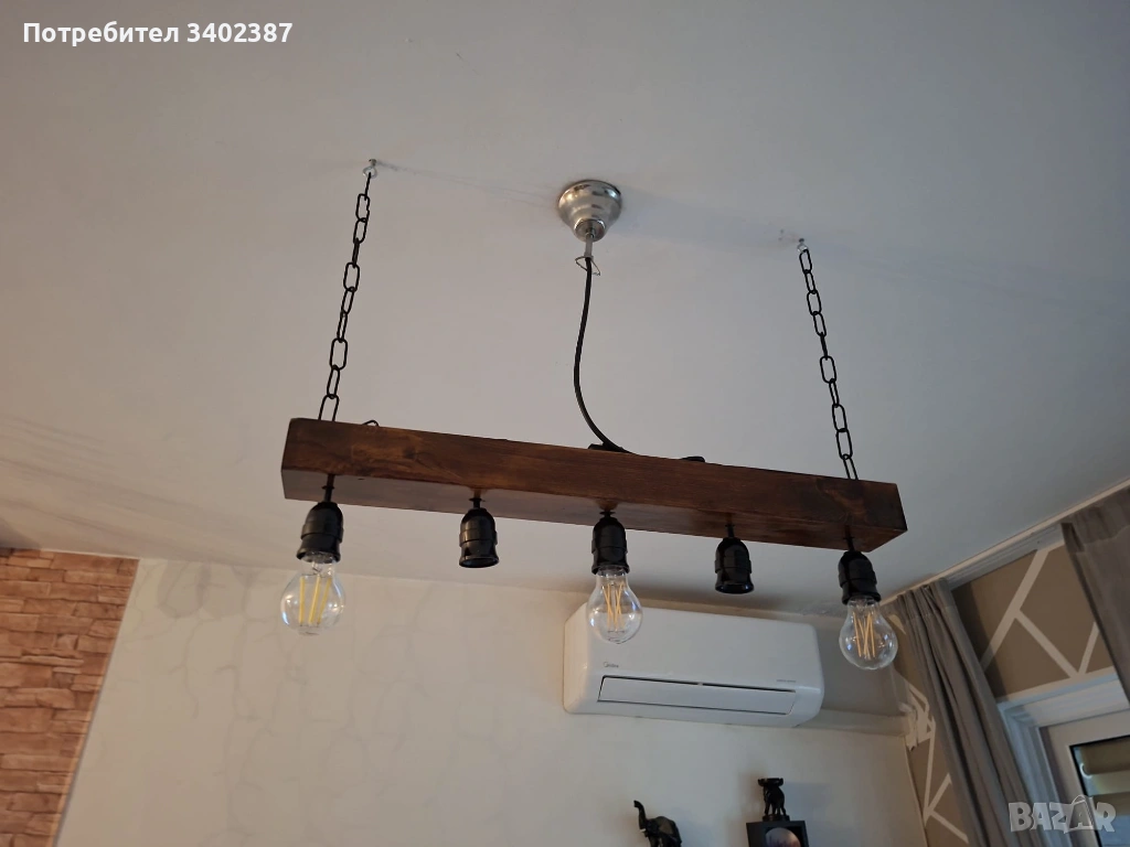 Стилен дървен полилей, снимка 1