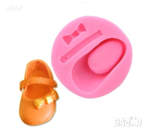  бебешка обувка буйка буйки пантофки с панделка силиконов молд форма фондан шоколад гипс, снимка 1