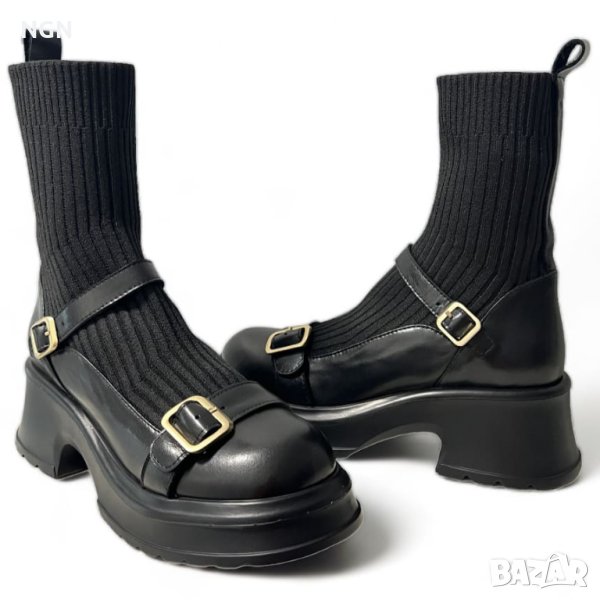 Модерни дамски боти естествена кожа и стреч с атрактивен италиански дизайн, снимка 1