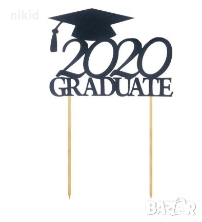 2020 Graduate Завършване Дипломиране Бал мек черен брокатен мек топер украса декор торта , снимка 1