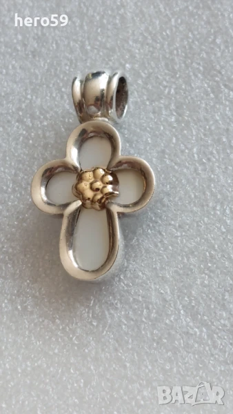 Сребърен кръст със седеф златни 14к апликации , снимка 1