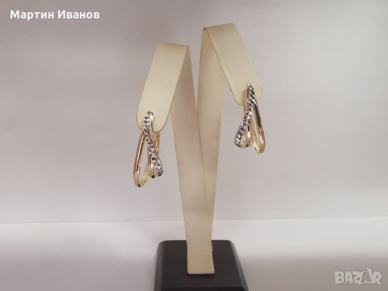 Златни обеци бяло и жълто злато , снимка 1