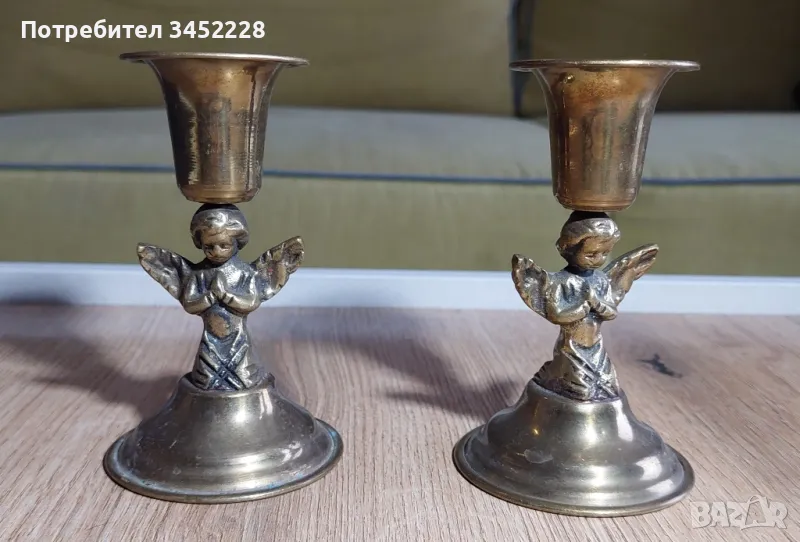 свещници месинг два броя за ценители , снимка 1