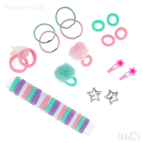 Комплект детски аксесоари за коса, Прозрачна торбичка, 33 бр., снимка 1