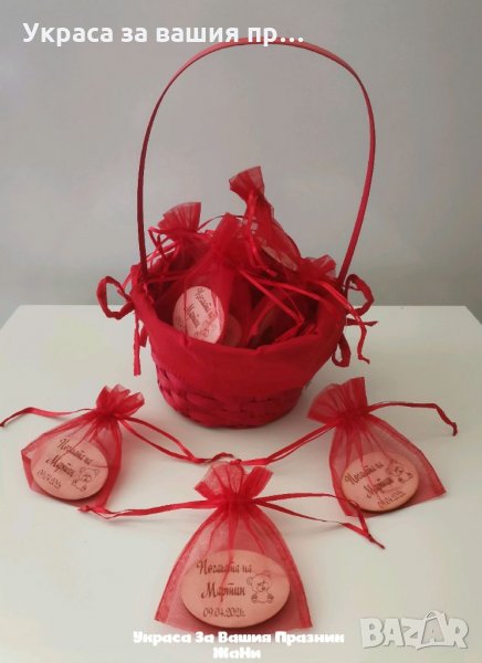 Лазерно гравирани магнити за хладилник подаръчета за гостите на бебешка погача в кошничка, снимка 1