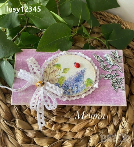 Кутия с шест пръстени за салфетки с люляк