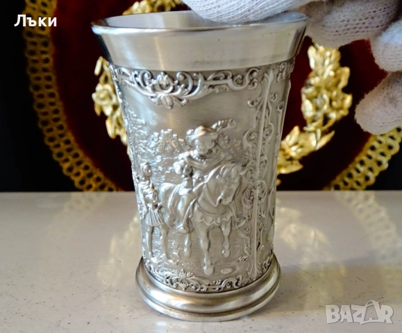 Калаена чаша за ракия,рицар,оръженосец,алебарди. , снимка 4 - Антикварни и старинни предмети - 52336458