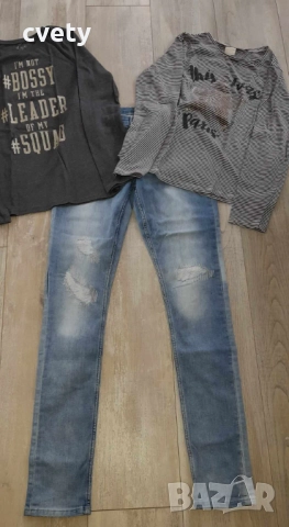 Дънки НМ, блуза Zara и блуза Place за ръст 164/170 