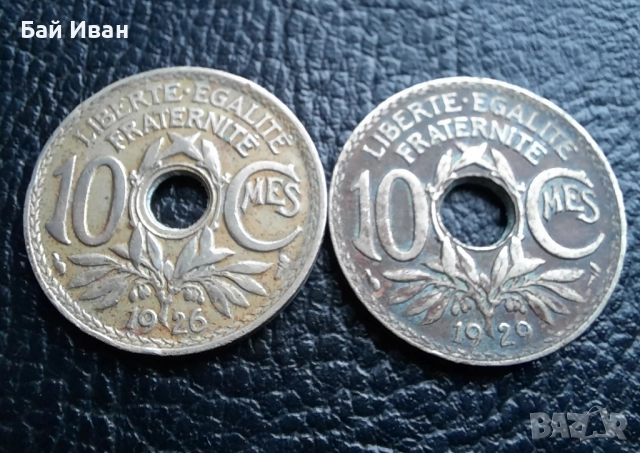 Стара монета 10 сантима 1926 г. и 1929 г.Франция - топ !