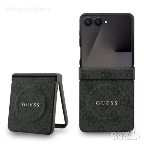Оригинален кейс Guess 4G Ring Classic Logo MagSafe, За Samsung Galaxy Z Flip7, Черен