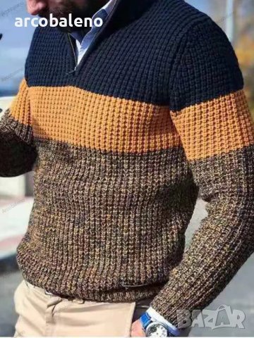 Мъжки ежедневен пуловер с  V-образно деколте и цип със стояща яка, 2цвята - 023, снимка 1 - Пуловери - 43148062