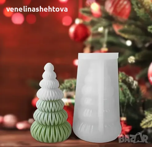 3D елха Силиконов молд форма за свещи гипс сапун КОД 4359