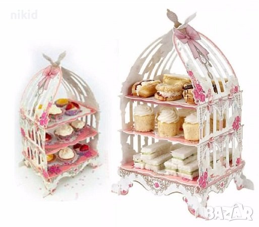 огромна стойка стелаж поставка кафез картон за мъфини кексче парти 3 етажа кетъринг рожден ден сватб, снимка 3 - Кетъринг - 17818276