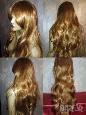 Медено червеникава много дълга 80 см. нова перука с бритон, снимка 1 - Аксесоари за коса - 40539115