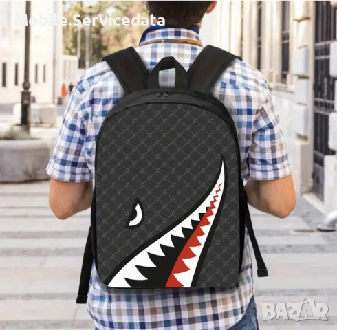 Ученически комплект 3в1 – раница, чантичка и несесер с акулски дизайн, снимка 2 - Раници - 52380014