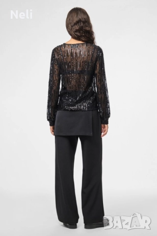 Черна блуза с Пайети, снимка 4 - Ризи - 52830530