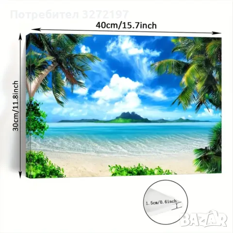 Картина на платно с дървена рамка Тропически плаж-,30x40 см., снимка 5 - Картини - 48463894