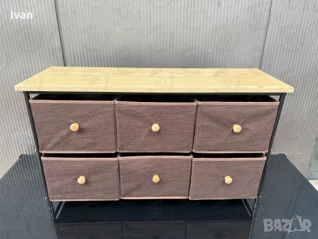 Скрин с 6 текстилни чекмеджета и дървен плот