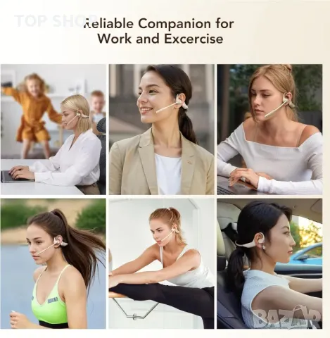 Безжични слушалки с отворено ухо Nuroum OW20B с микрофон, HiFi, бежово, снимка 8 - Безжични слушалки - 49546584