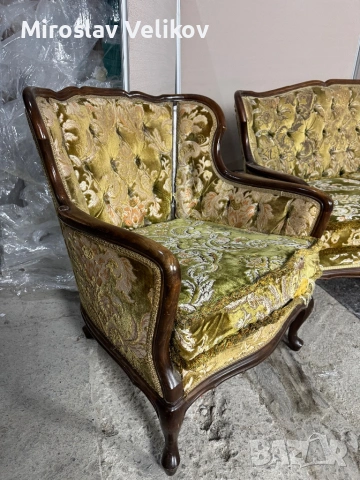 Старинен Диван сет с два фотьойла и табуретка за реставриране , снимка 6 - Антикварни и старинни предмети - 53471041