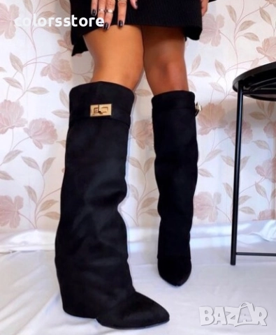 Ботуши на платформа - черен велур - K-40 , снимка 3 - Дамски ботуши - 51437090