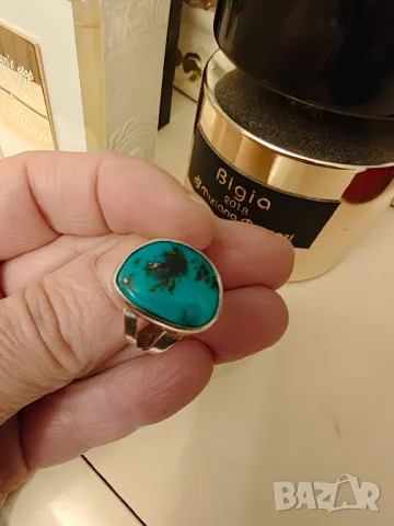 Сребърен пръстен Навахо с естествен тюркоаз, снимка 2 - Пръстени - 47895888
