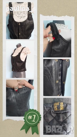 Три различни броя / Марков елек от естествена кожа, един рокерски , снимка 14 - Елеци - 51314004