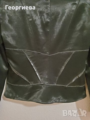 Вталено черно сако с кожени декорации, снимка 7 - Сака - 37891242