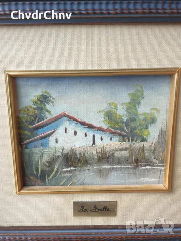 23x21см/3бр малки стари картини масло върху платно/селски пейзажи/картина в дървена рамка, снимка 6 - Картини - 48789469