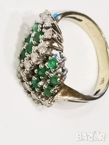 Дамски златен пръстен,брилянти и изумруди-Продаден, снимка 3 - Пръстени - 27420512