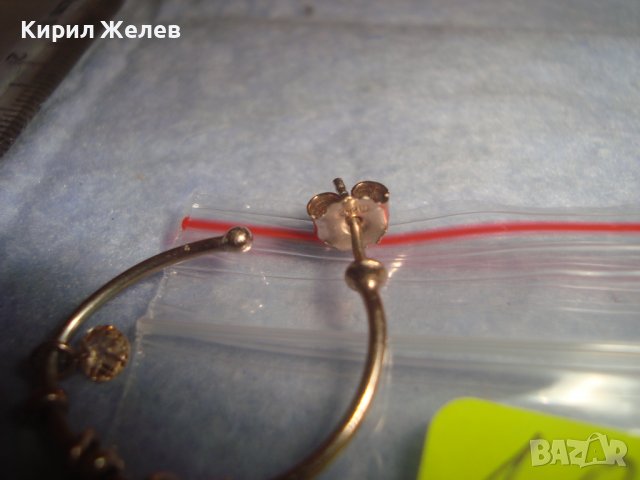 КРАСИВА ВИНТИДЖ АРТ СРЕБЪРНА ОБЕЦА СРЕБРО 925 с ПОЗЛАТА и ФАСЕТИРАНО КРИСТАЛЧЕ 23877, снимка 4 - Обеци - 38352348