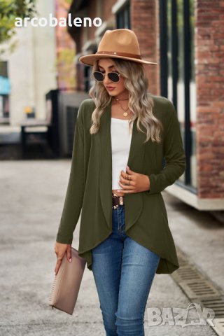 Дамска едноцветна широка жилетка с дълъг ръкав, 6цвята, снимка 8 - Жилетки - 44089598