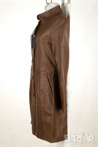 Дамско кафяво манто от естествена кожа марка Basics & More - XS/S, снимка 3 - Якета - 38095754