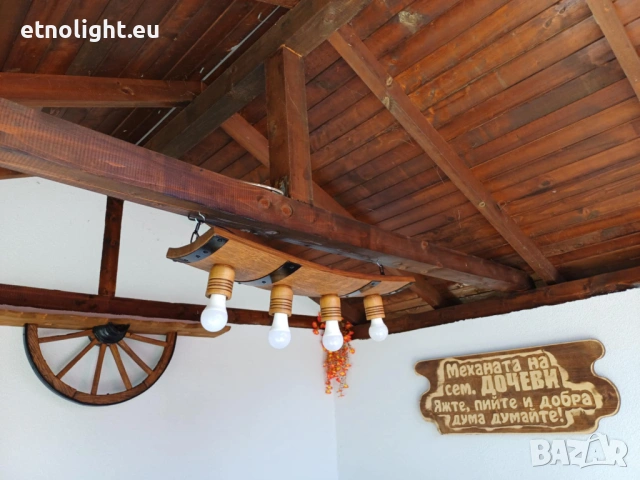 Полилеи от автентични рестарирани бъчви с ръчно изработени дървени чашки, снимка 12 - Полилеи - 48942453