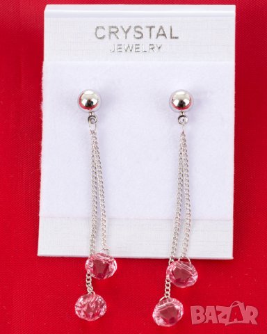 Позлатени обеци с розови Swarovski кристали марка Fantastic Crystal, снимка 1 - Обеци - 33248260