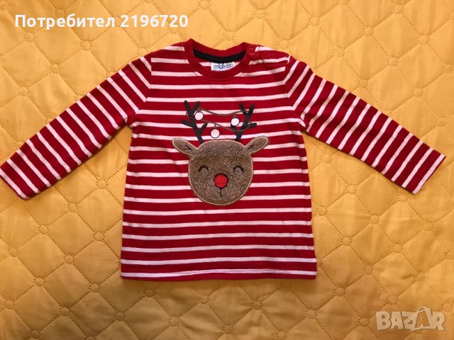 Коледна детска блуза с еленче, снимка 1 - Бебешки блузки - 39016392